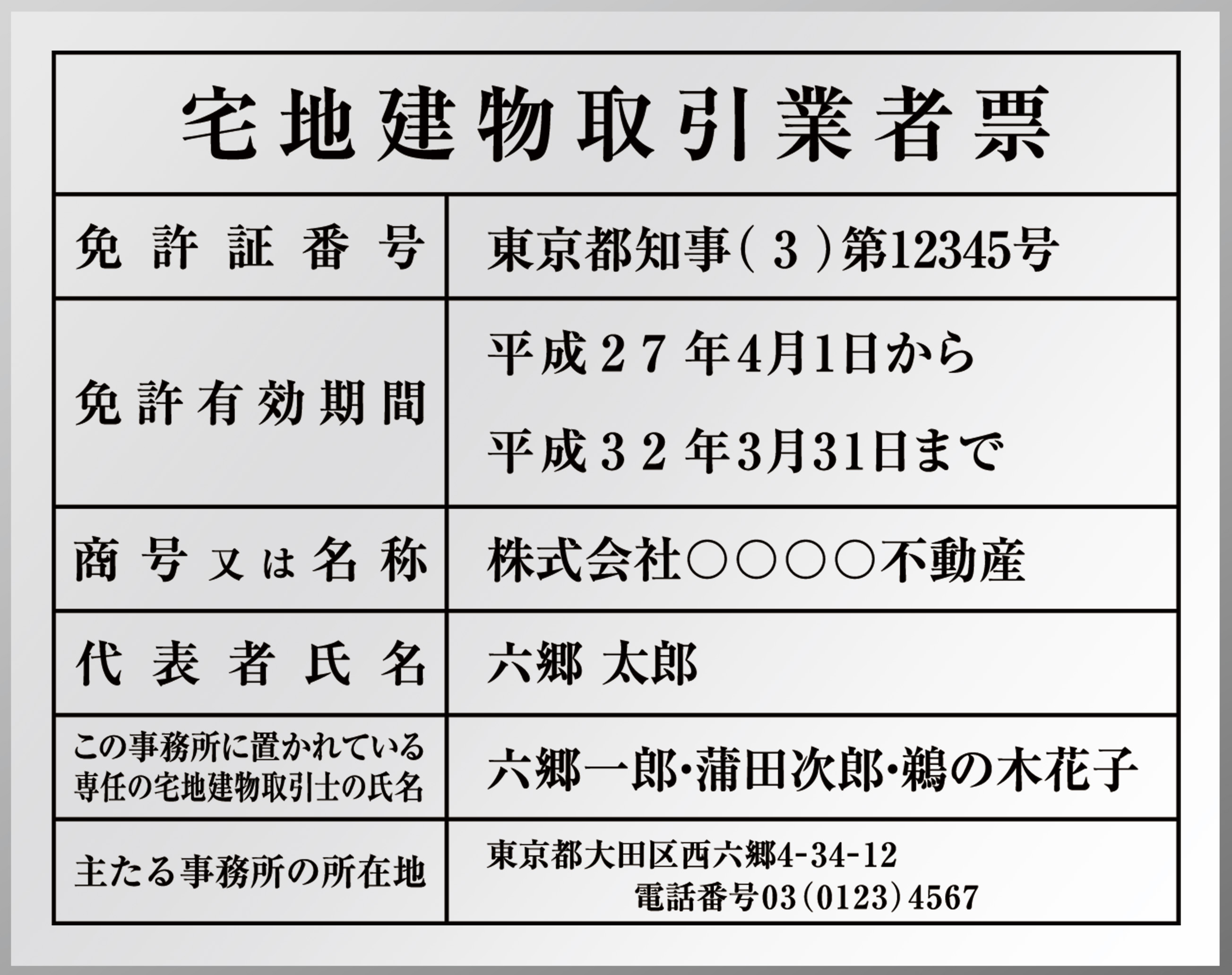 現様式の宅地建物取引業者票イメージ